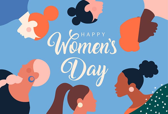 Cartoon Image Of Diverse Group Of Women With Text That Says Happy Womens Day